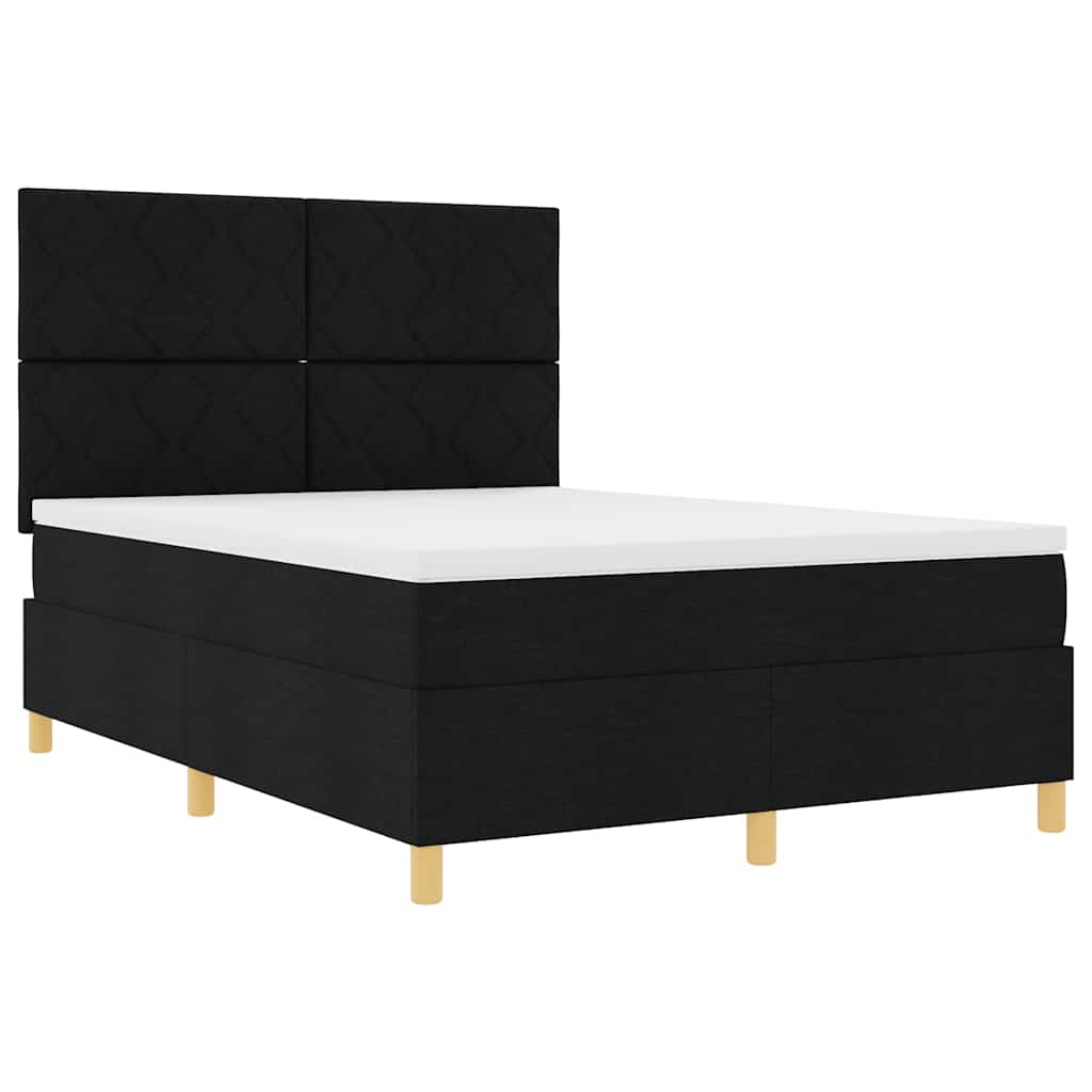 LED Box Spring Krevet s uzglavljem Crna 160 x 200 cm tkanina