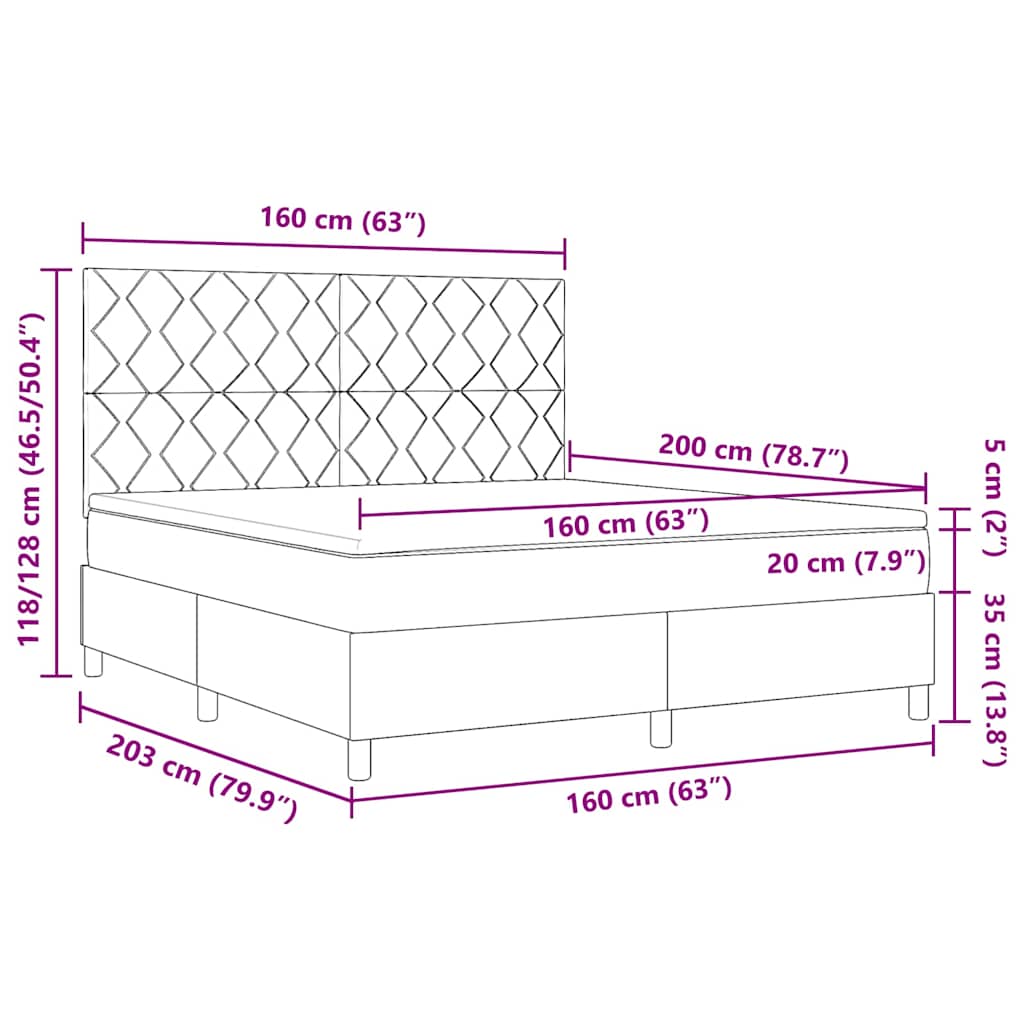 LED Box Spring Krevet s uzglavljem Crna 160 x 200 cm tkanina