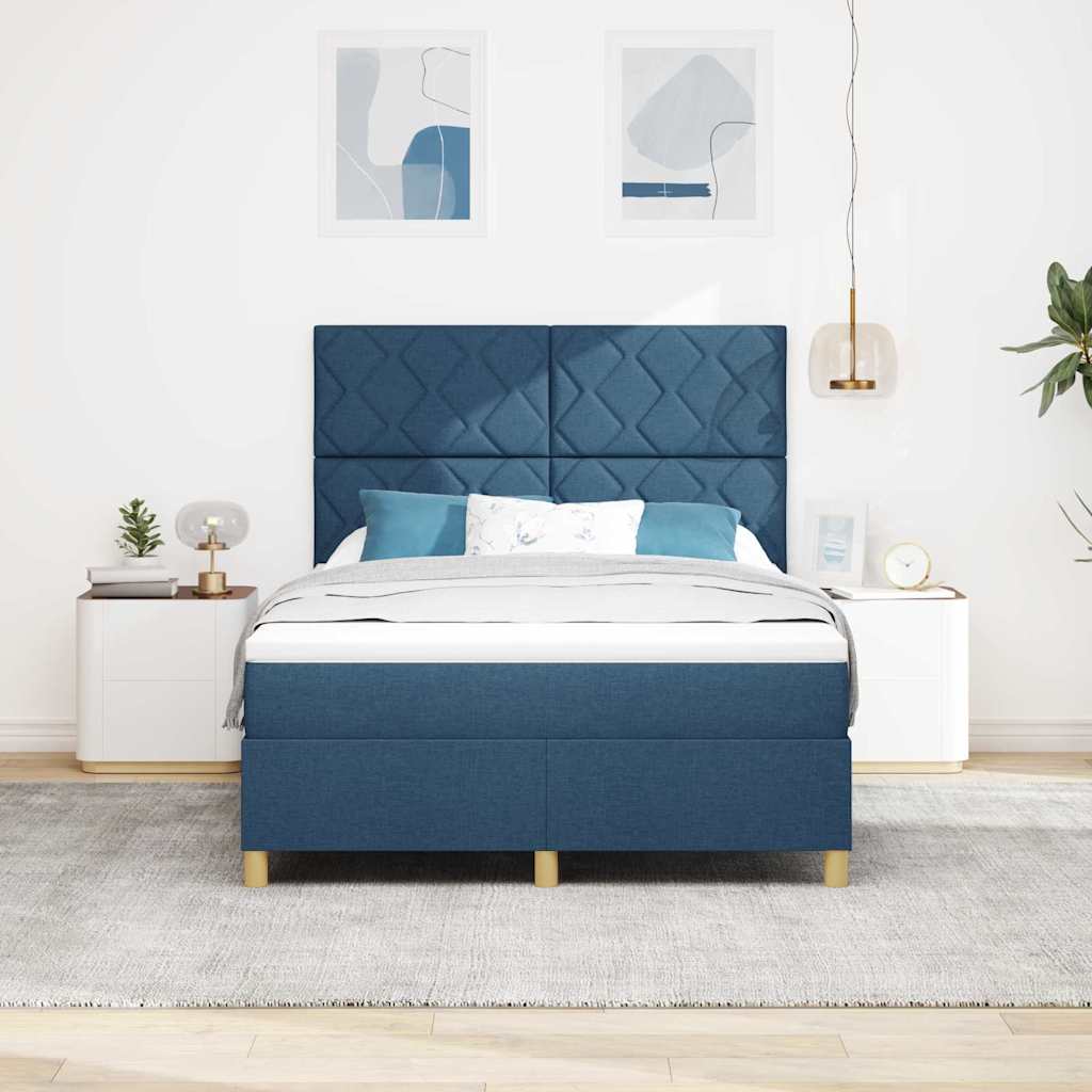LED Box Spring Krevet s uzglavljem Plava 160 x 200 cm tkanina