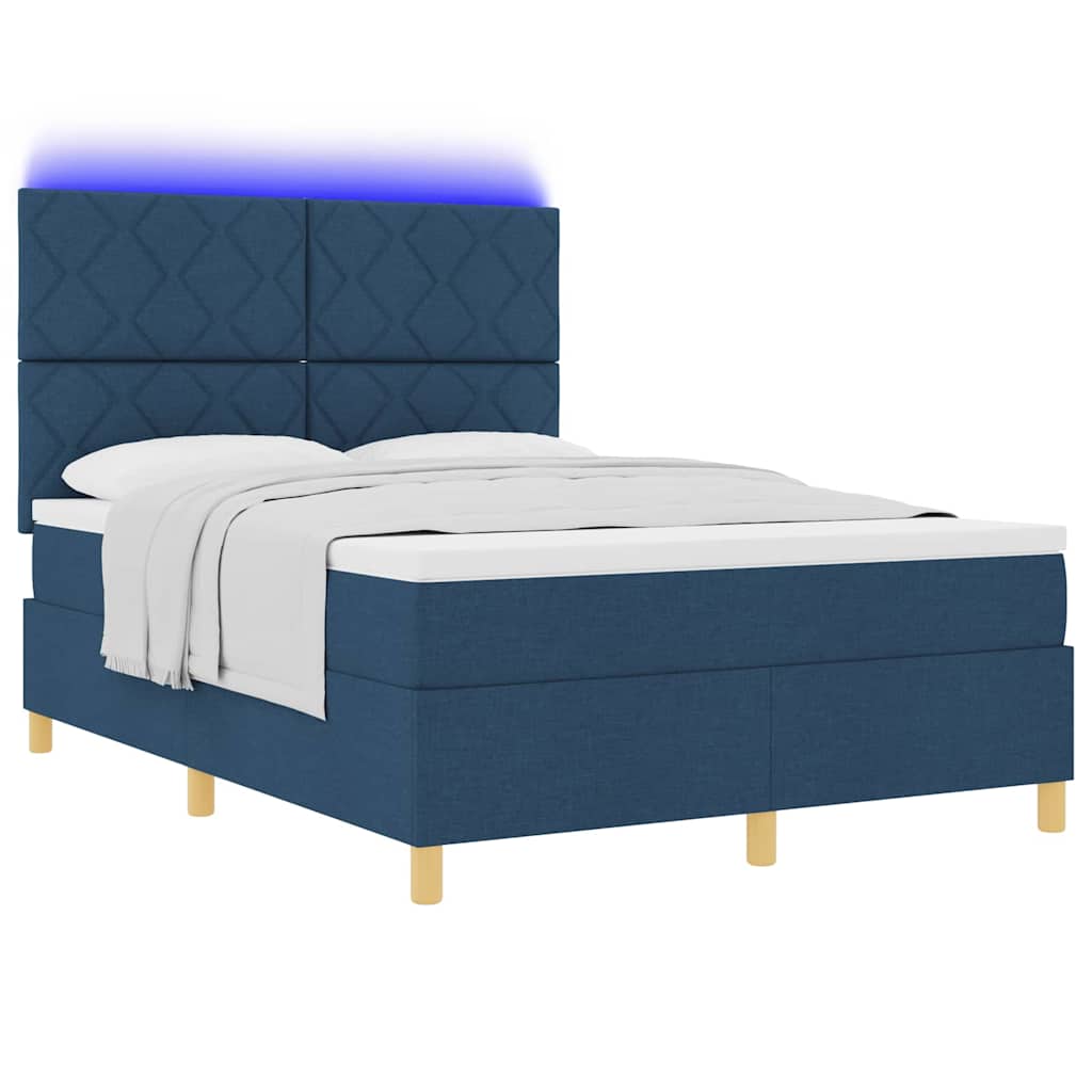 LED Box Spring Krevet s uzglavljem Plava 160 x 200 cm tkanina