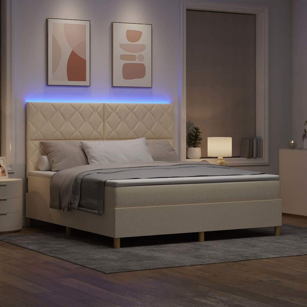 LED Box Spring Krevet s uzglavljem Krema 180 x 200 cm tkanina