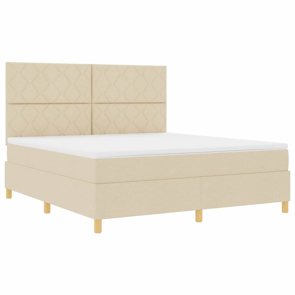 LED Box Spring Krevet s uzglavljem Krema 180 x 200 cm tkanina
