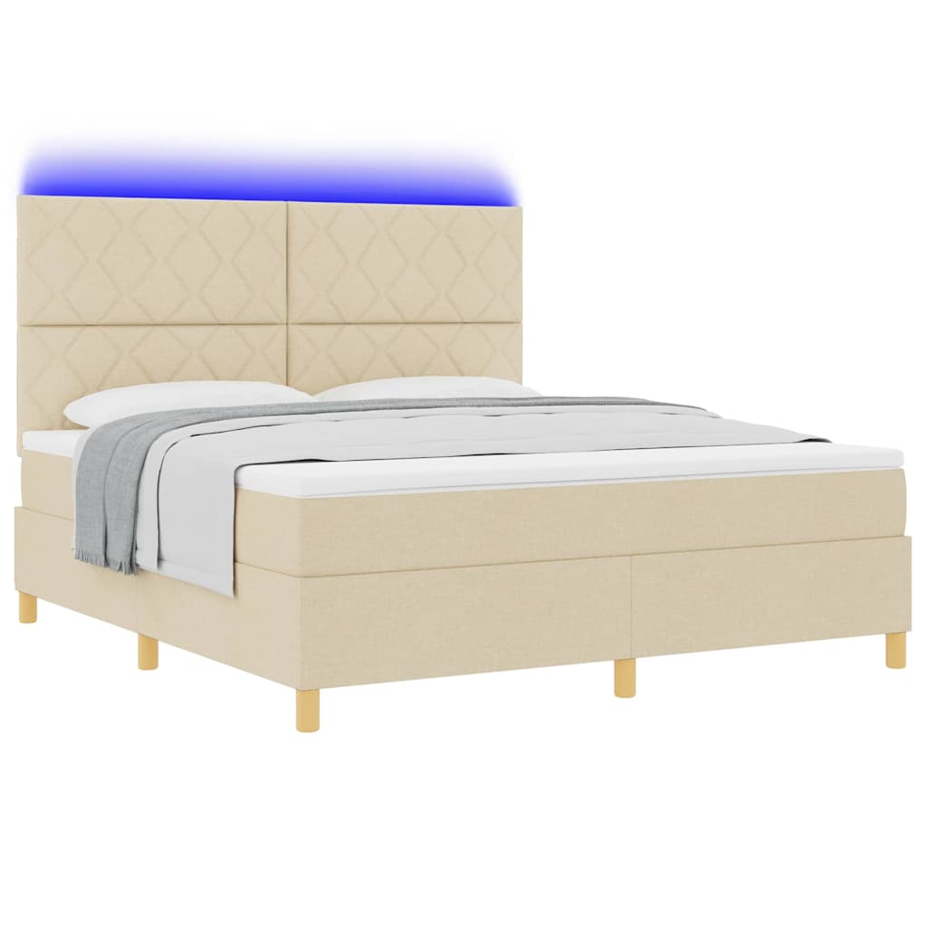 LED Box Spring Krevet s uzglavljem Krema 180 x 200 cm tkanina