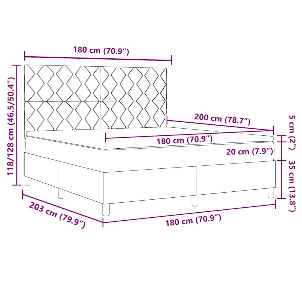 LED Box Spring Krevet s uzglavljem Krema 180 x 200 cm tkanina