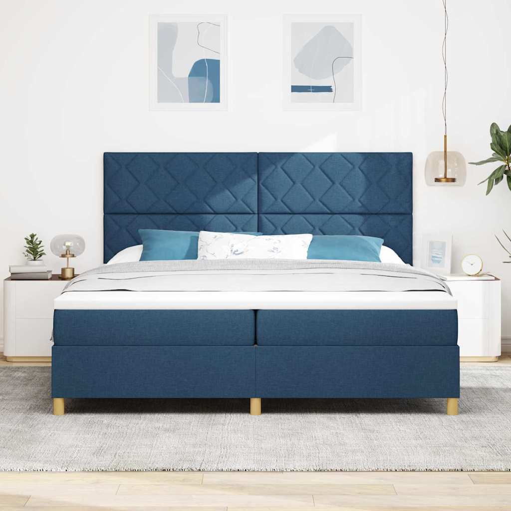 LED Box Spring Krevet s uzglavljem Plava 200 x 200 cm tkanina
