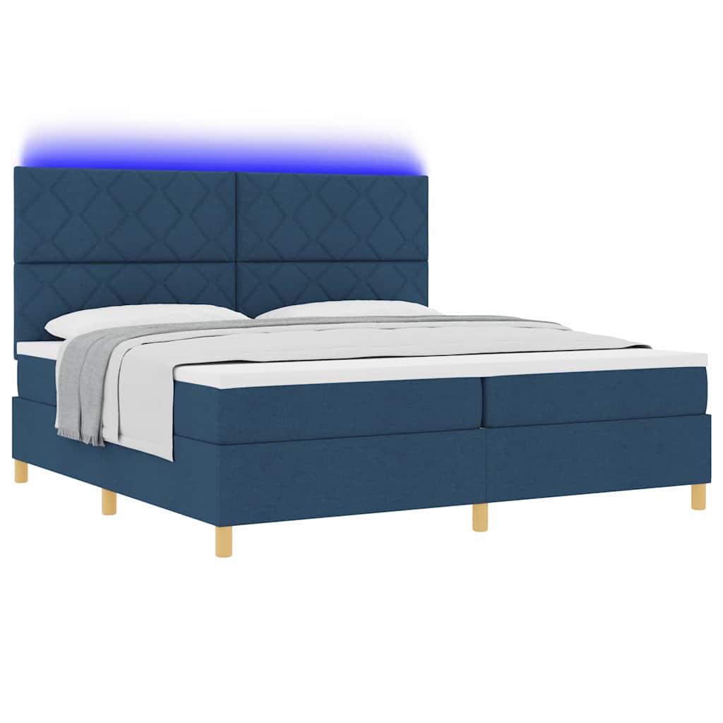 LED Box Spring Krevet s madracem Plava 200 x 200 cm tkanina