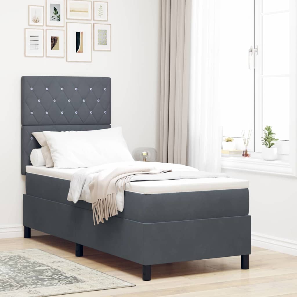 LED Box Spring Krevet s madracem Tamno siva 80 x 200 cm tkanina