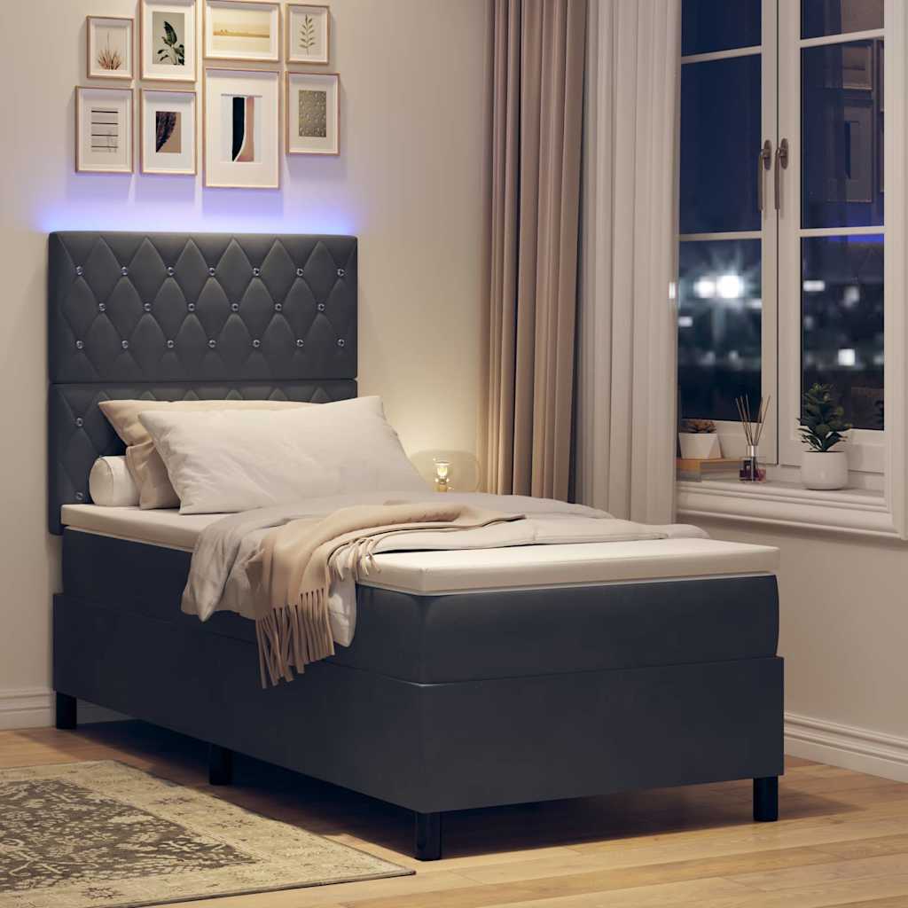 LED Box Spring Krevet s madracem Tamno siva 90 x 190 cm Baršun