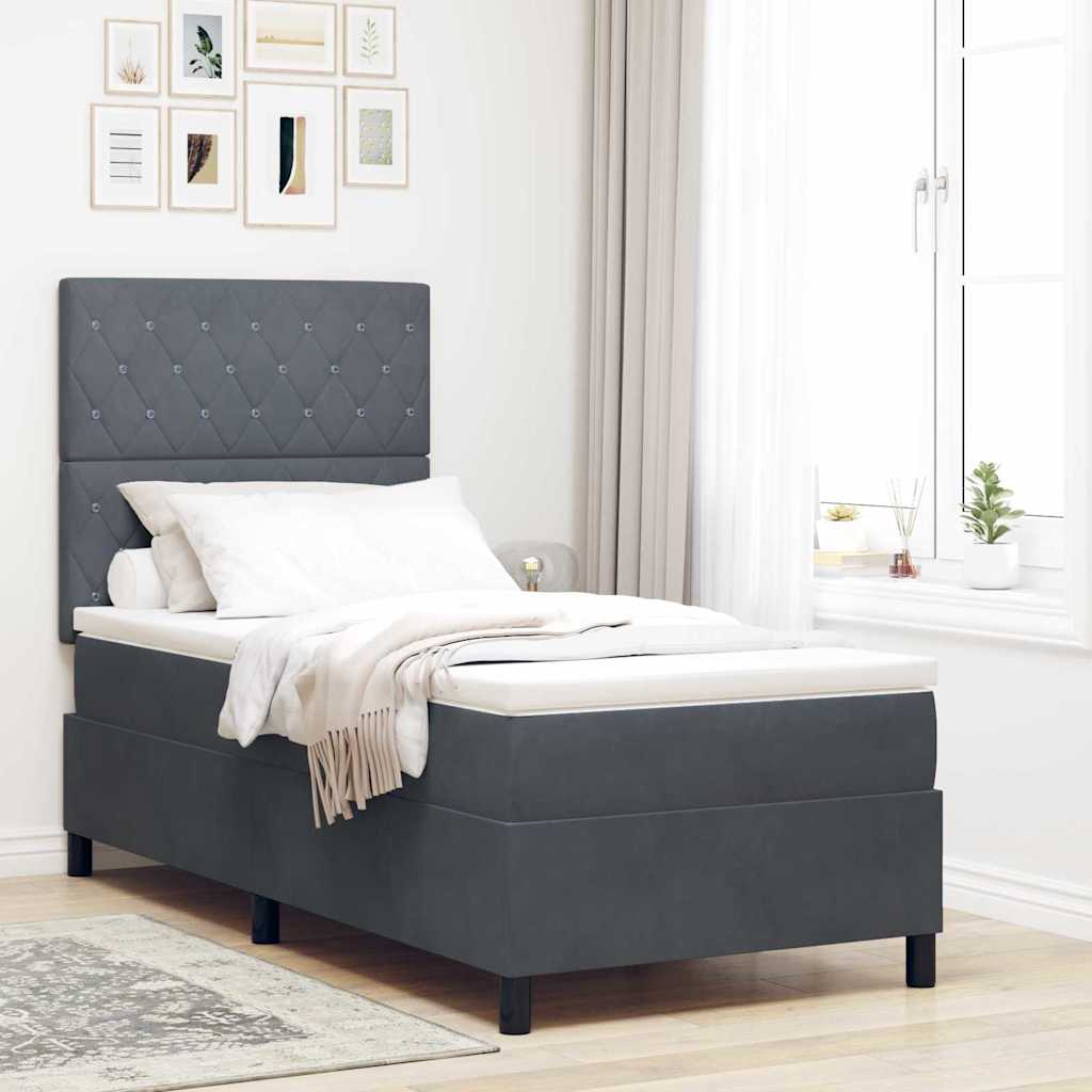 LED Box Spring Krevet s madracem Tamno siva 90 x 190 cm Baršun