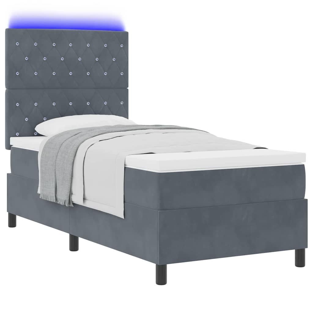 LED Box Spring Krevet s madracem Tamno siva 90 x 190 cm Baršun