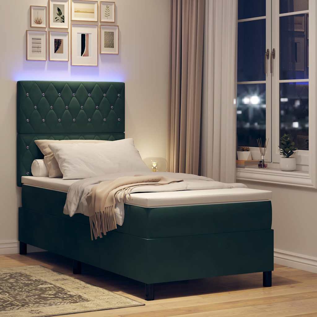 LED Box Spring Krevet s madracem Tamnozelena 90 x 190 cm Baršun