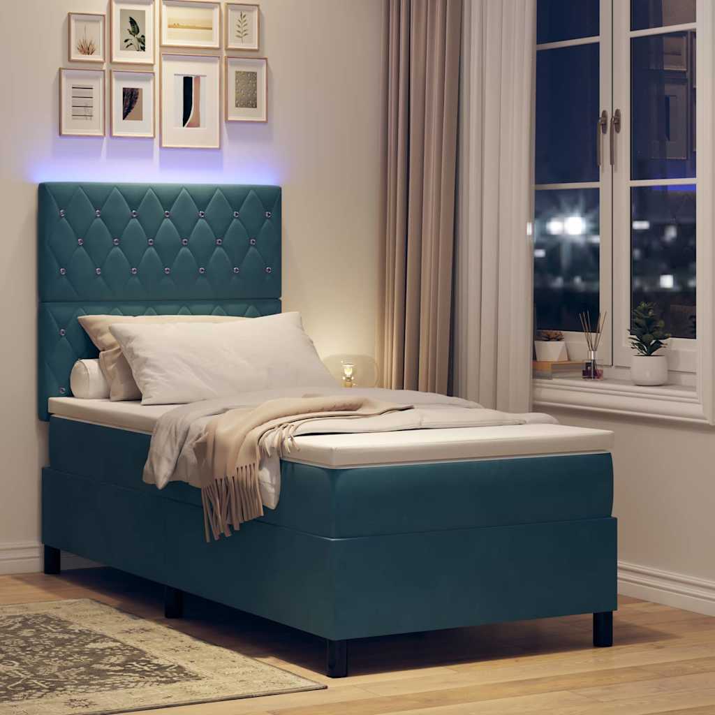 LED Box Spring Krevet s madracem Tamno plava 90 x 190 cm Baršun