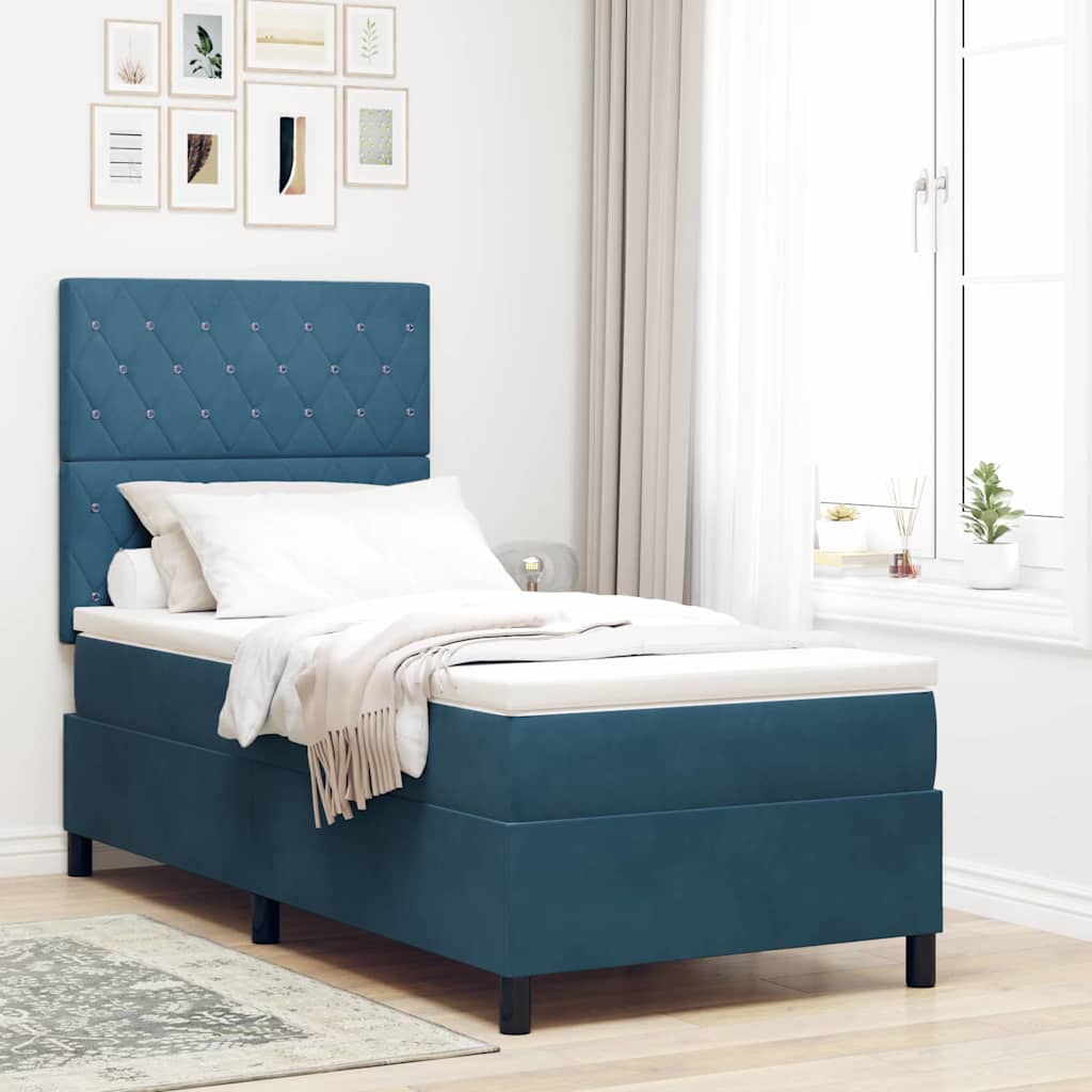 LED Box Spring Krevet s madracem Tamno plava 90 x 190 cm Baršun