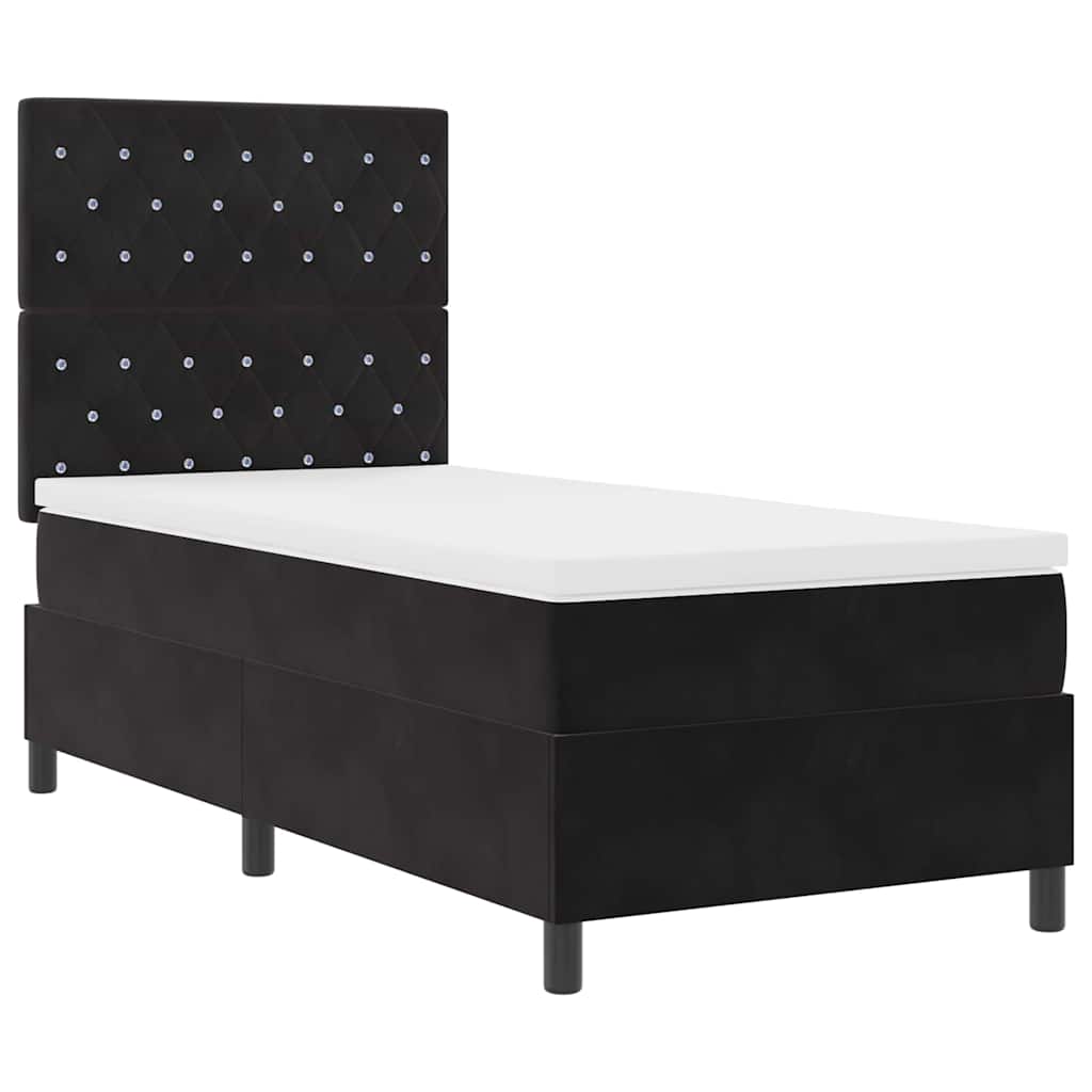 LED Box Spring Krevet s madracem Crna 90 x 200 cm Baršun