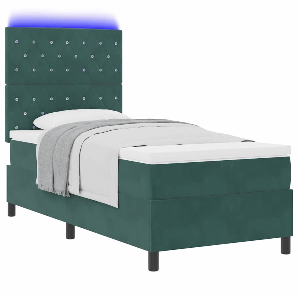 LED Box Spring Krevet Tamnozelena 100 x 200 cm Baršun