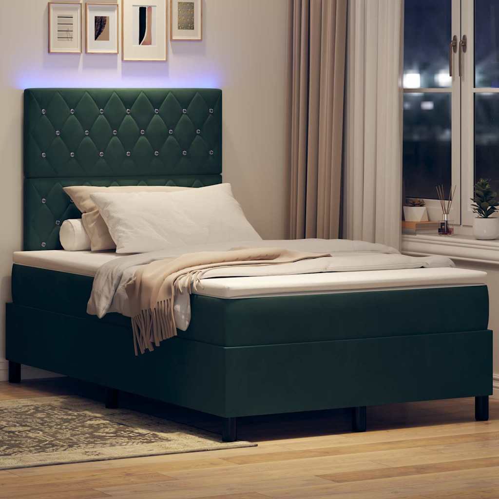 LED Box Spring Krevet Tamnozelena 120 x 190 cm Baršun