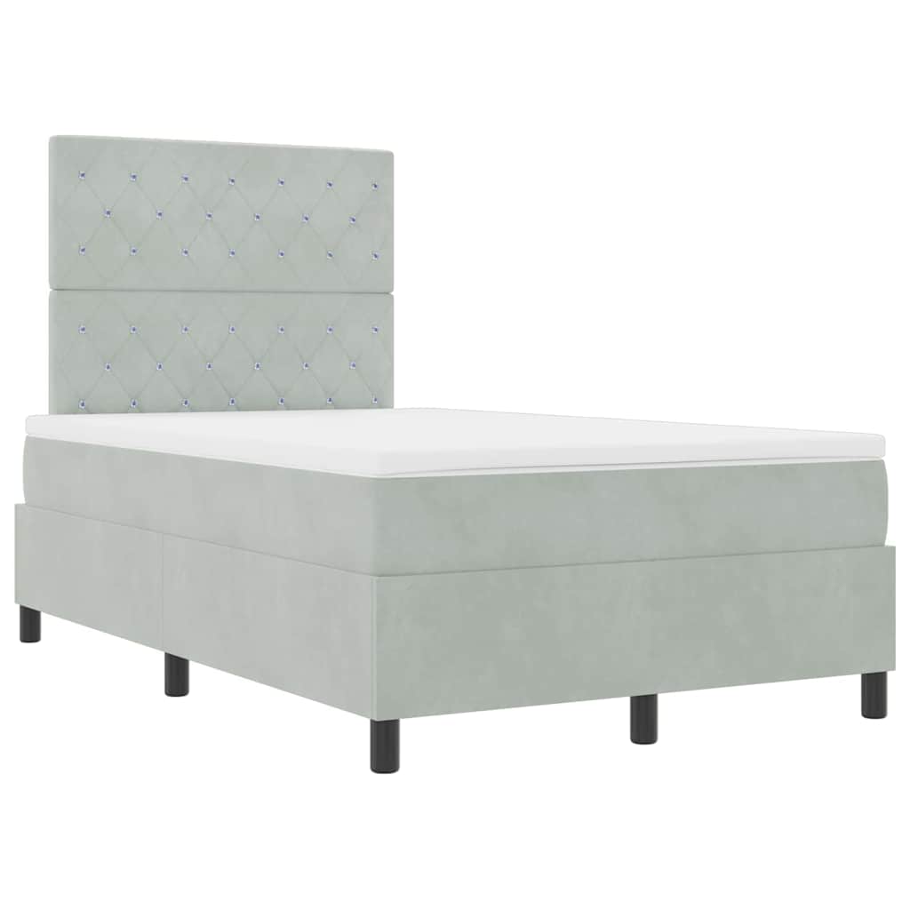 LED Box Spring Krevet Svijetlo siva 120 x 200 cm Baršun