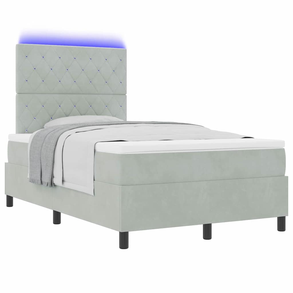 LED Box Spring Krevet Svijetlo siva 120 x 200 cm Baršun