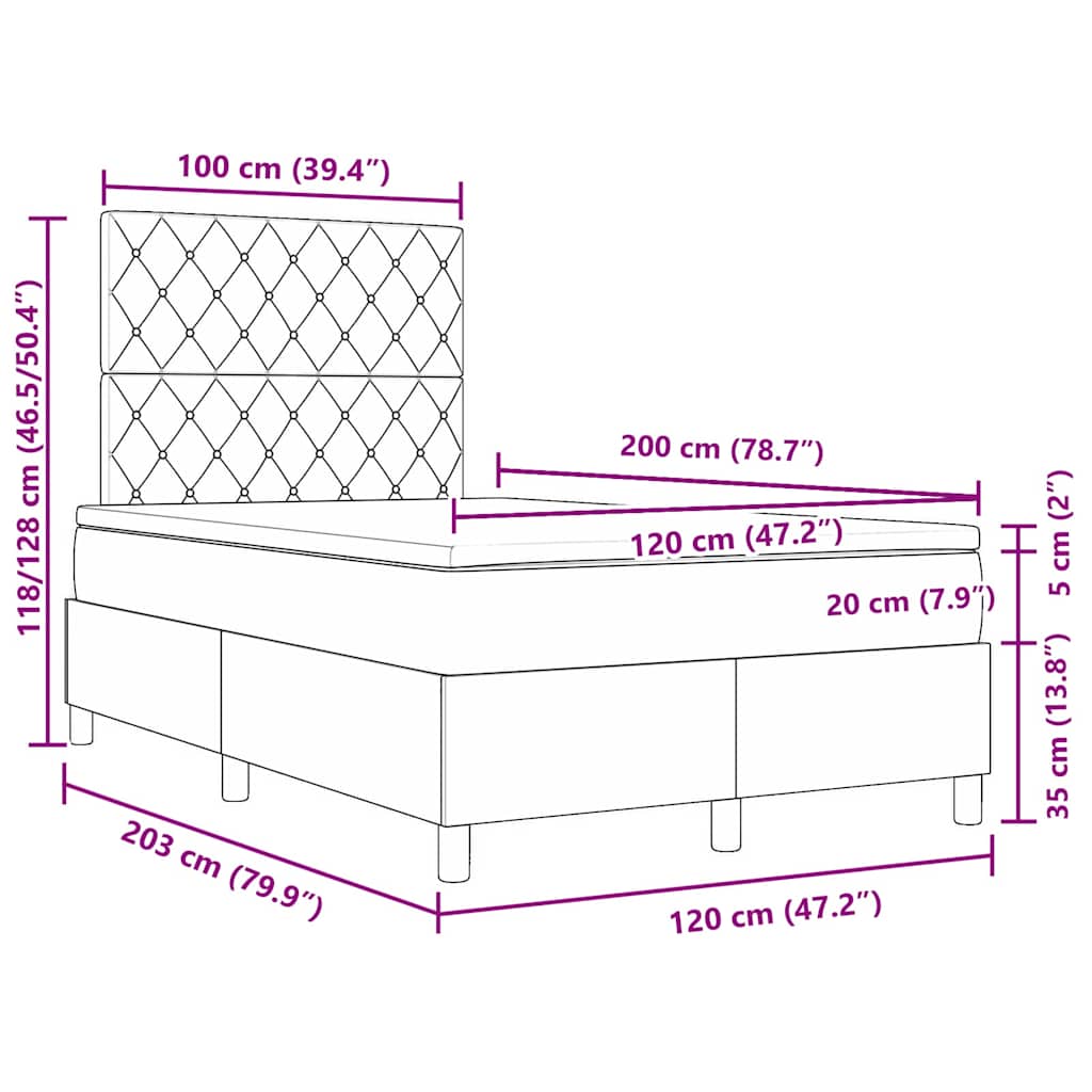 LED Box Spring Krevet Svijetlo siva 120 x 200 cm Baršun