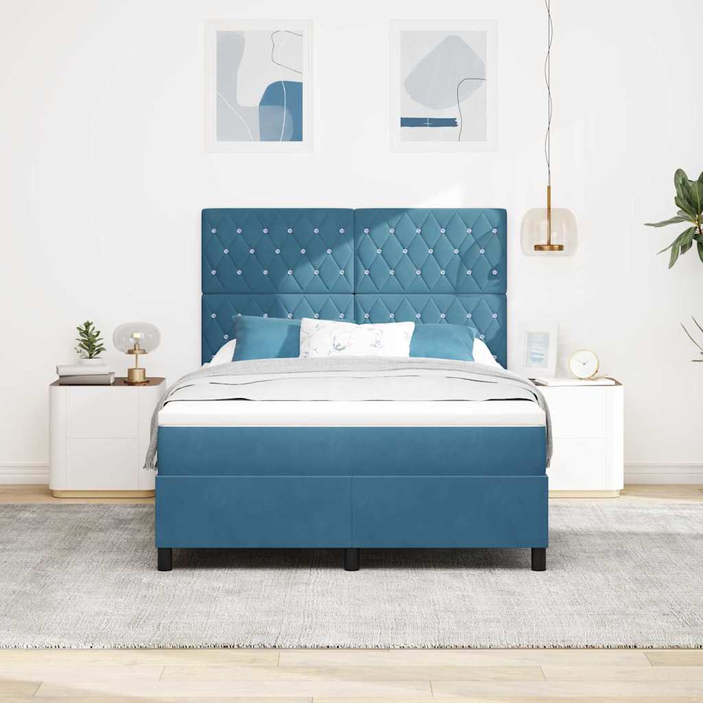 LED Box Spring Krevet Tamno plava 140 x 190 cm Baršun