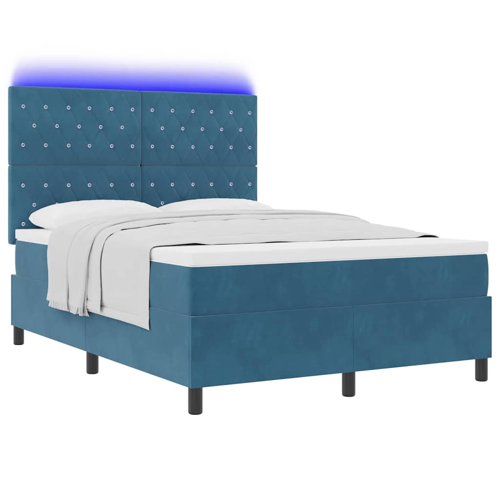 LED Box Spring Krevet Tamno plava 140 x 190 cm Baršun