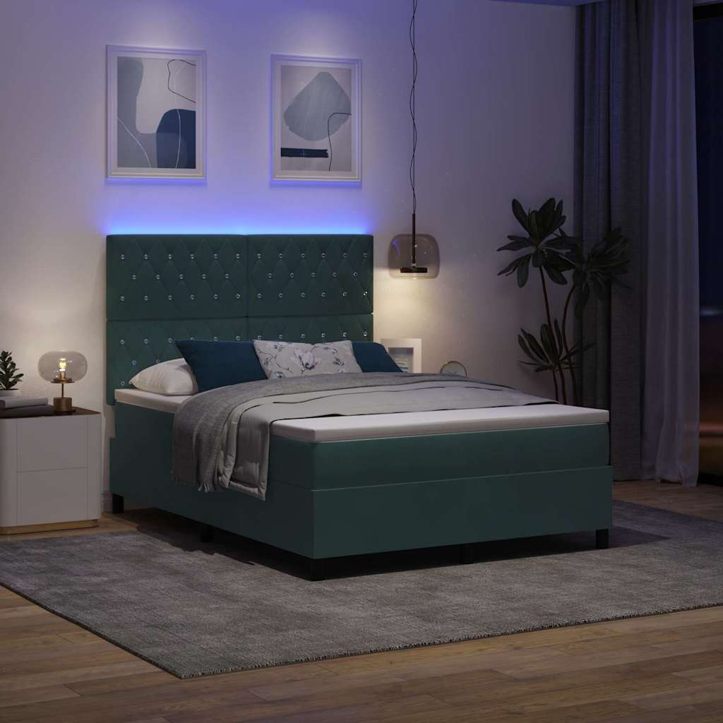 LED Box Spring Krevet Tamnozelena 140 x 200 cm Baršun