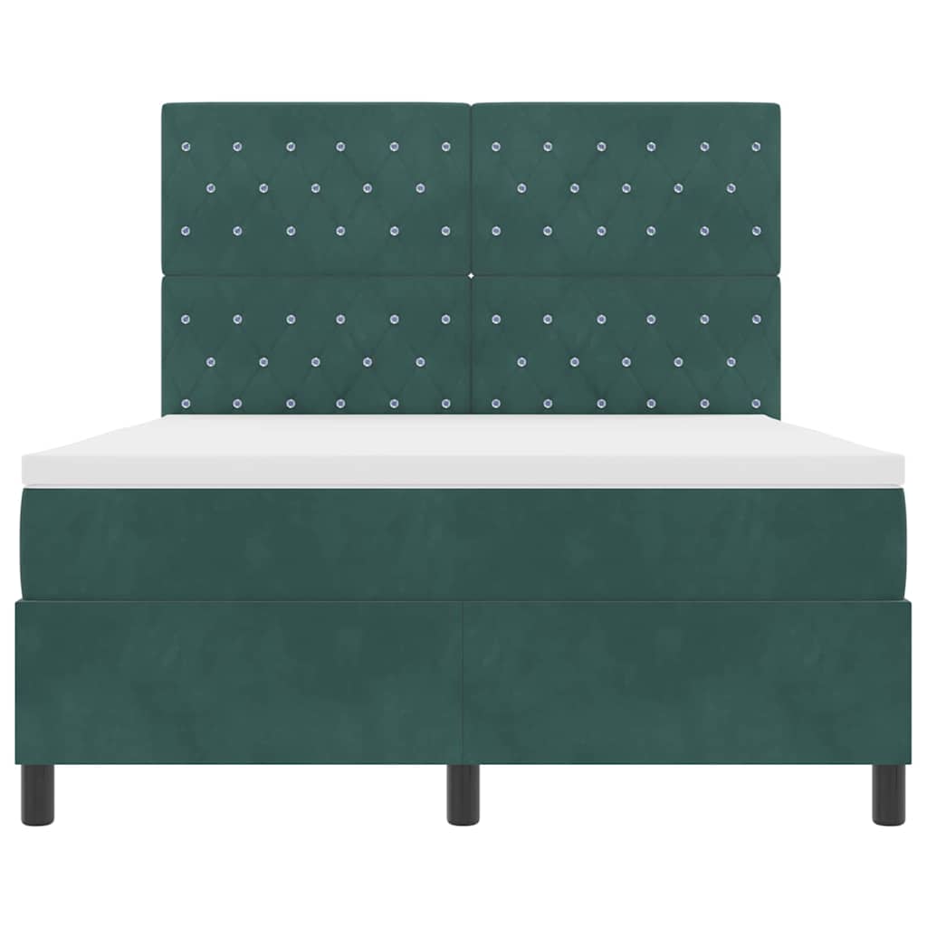 LED Box Spring Krevet Tamnozelena 140 x 200 cm Baršun