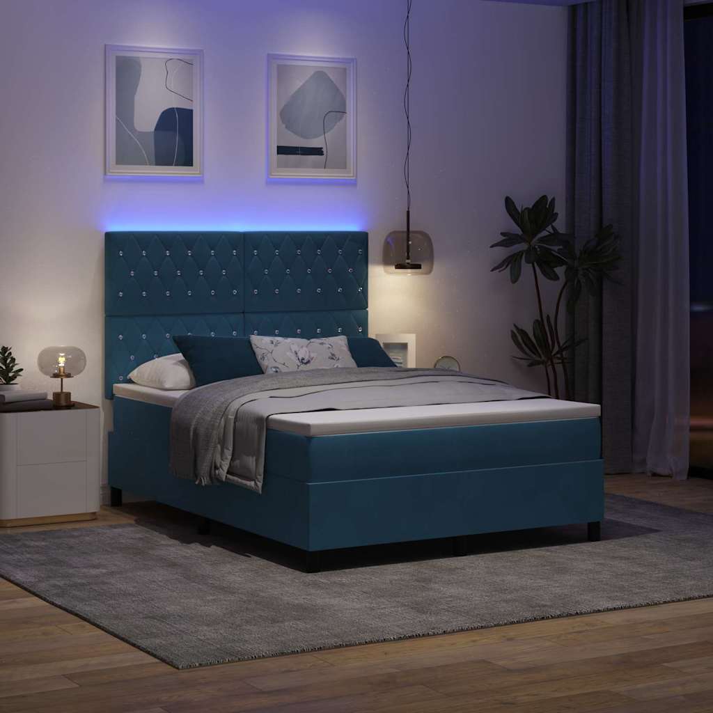 LED Box Spring Krevet Tamno plava 140 x 200 cm Baršun