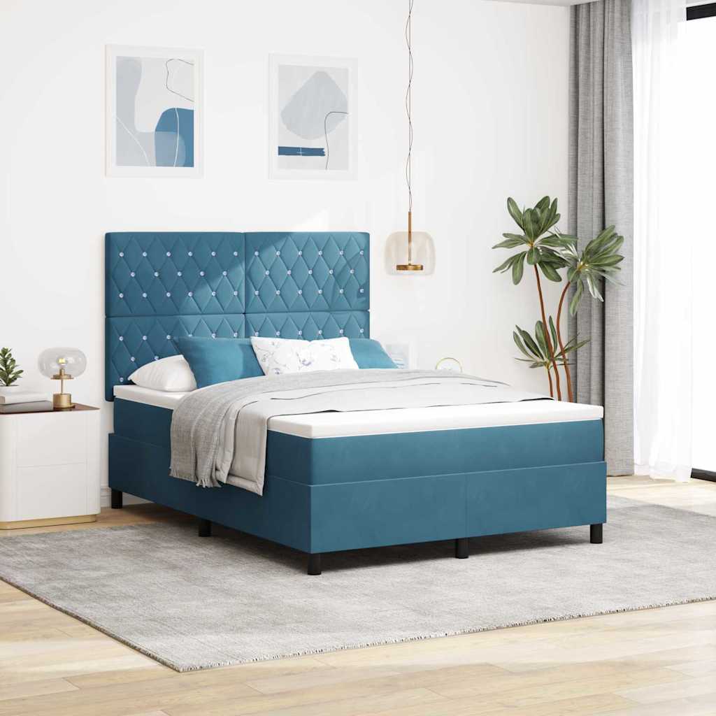 LED Box Spring Krevet Tamno plava 140 x 200 cm Baršun