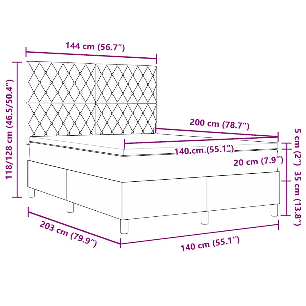 LED Box Spring Krevet Tamno plava 140 x 200 cm Baršun
