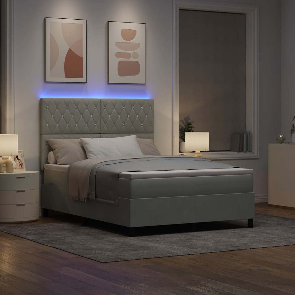 LED Box Spring Krevet Svijetlo siva 160 x 200 cm Baršun