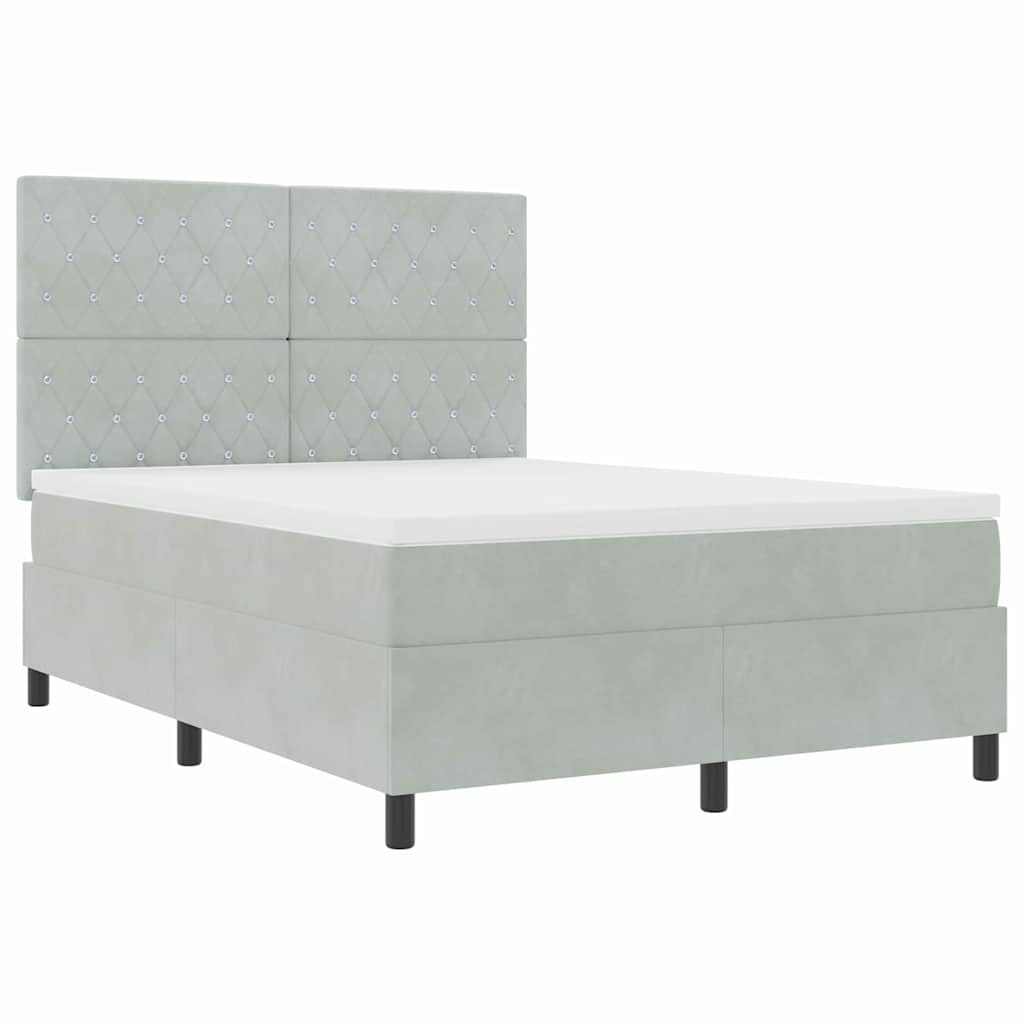 LED Box Spring Krevet Svijetlo siva 160 x 200 cm Baršun