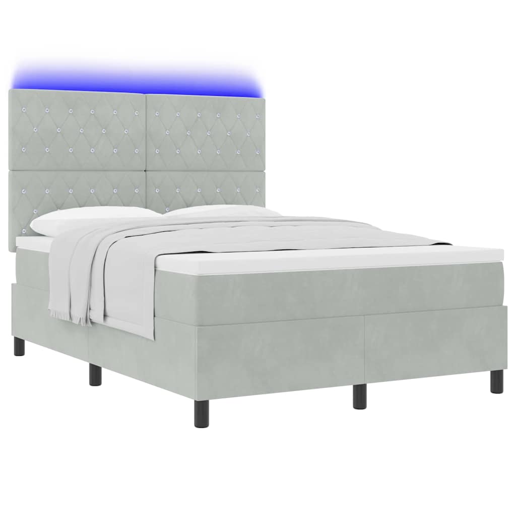 LED Box Spring Krevet Svijetlo siva 160 x 200 cm Baršun