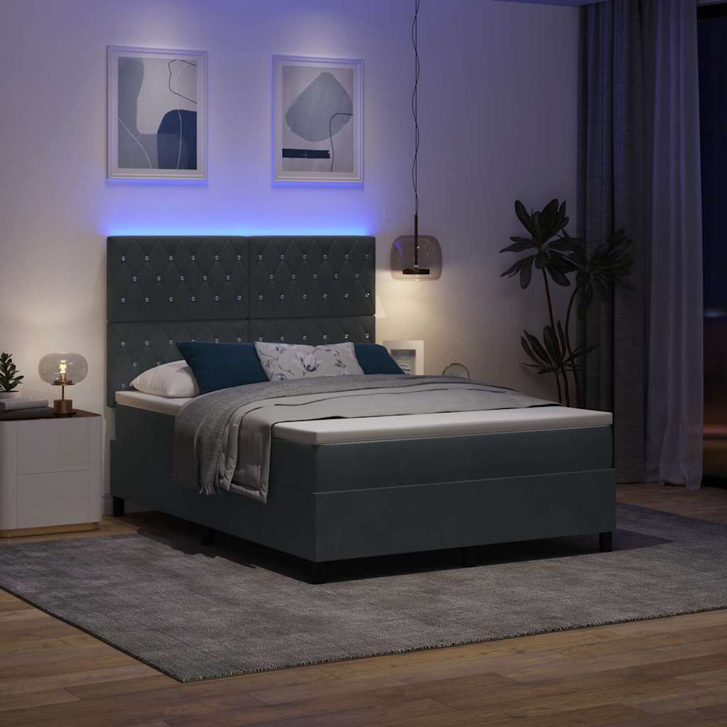LED Box Spring Krevet s madracem Tamno siva 160 x 200 cm Baršun