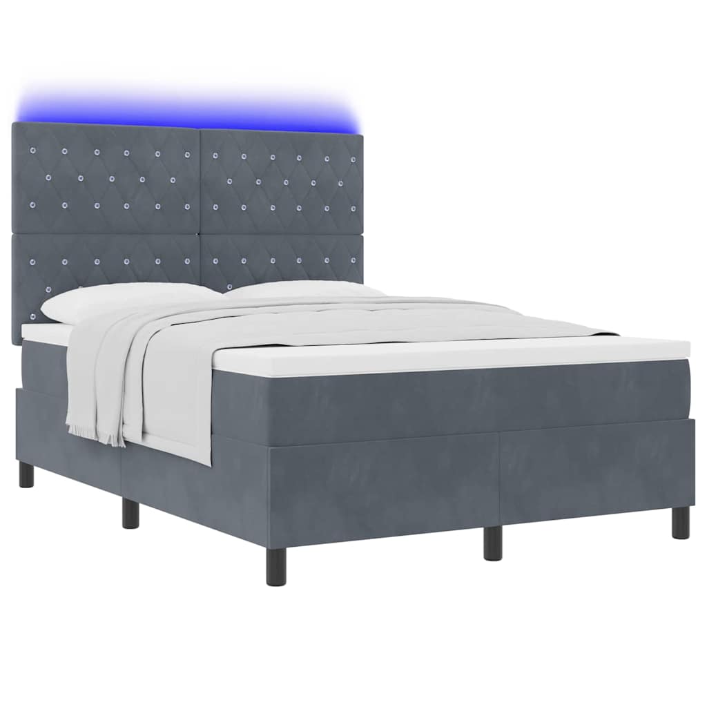 LED Box Spring Krevet s madracem Tamno siva 160 x 200 cm Baršun