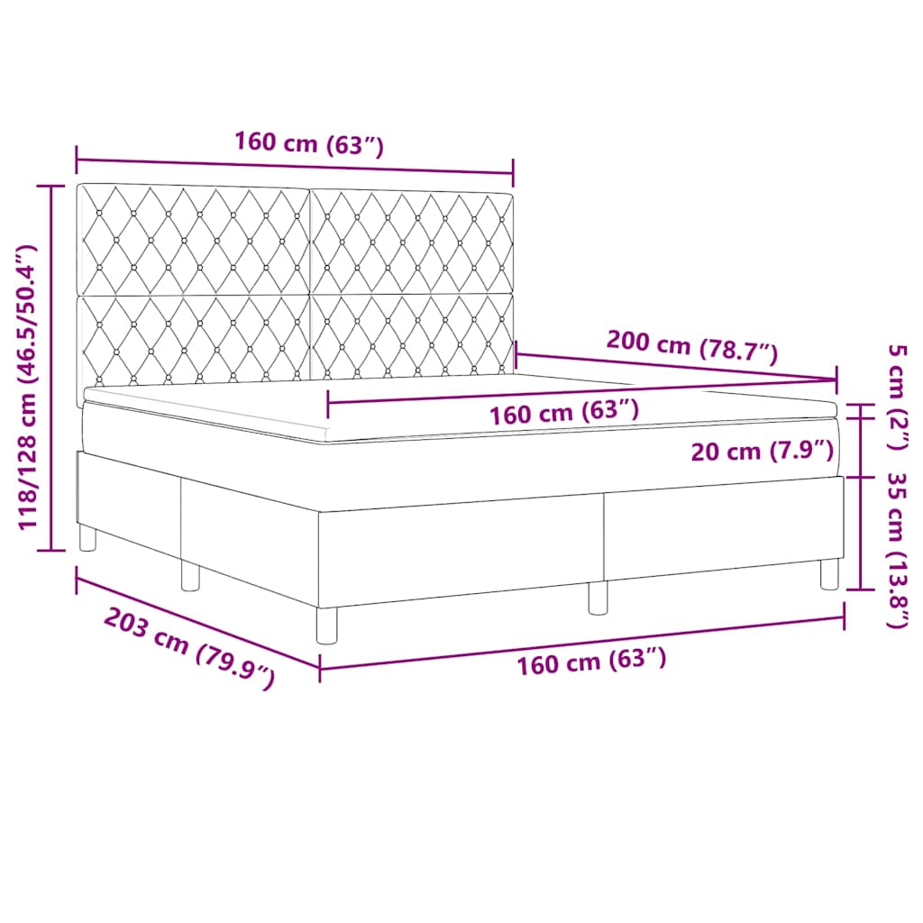 LED Box Spring Krevet s madracem Tamno siva 160 x 200 cm Baršun