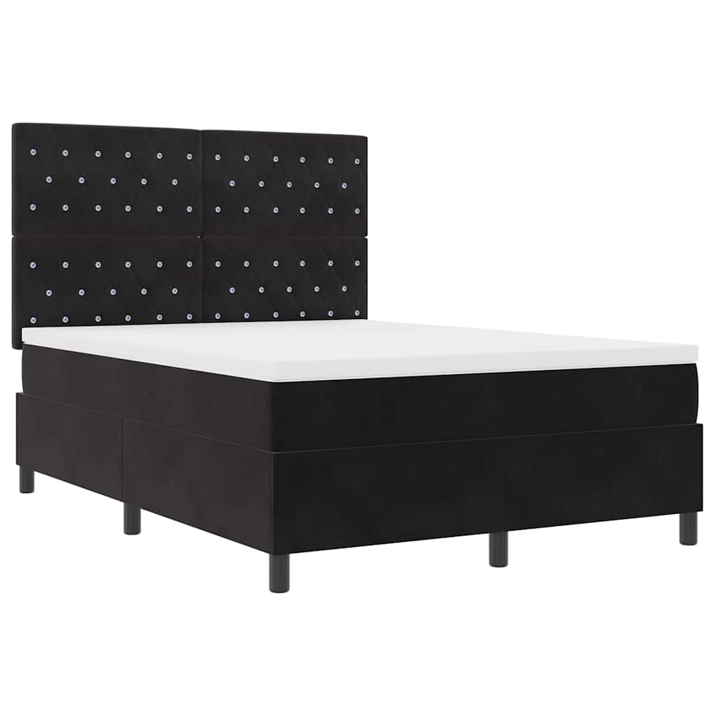LED Box Spring Krevet s madracem Crna 160 x 200 cm Baršun
