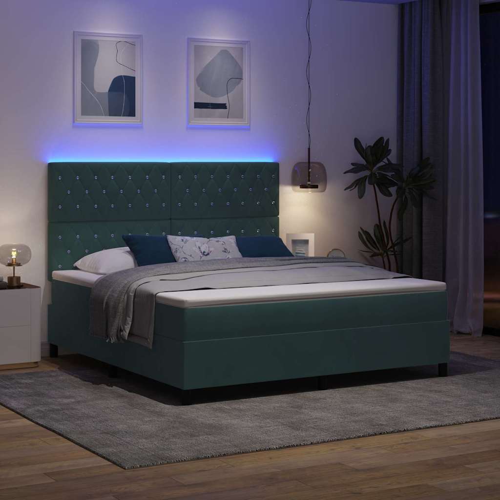 LED Box Spring Krevet Tamnozelena 180 x 200 cm Baršun
