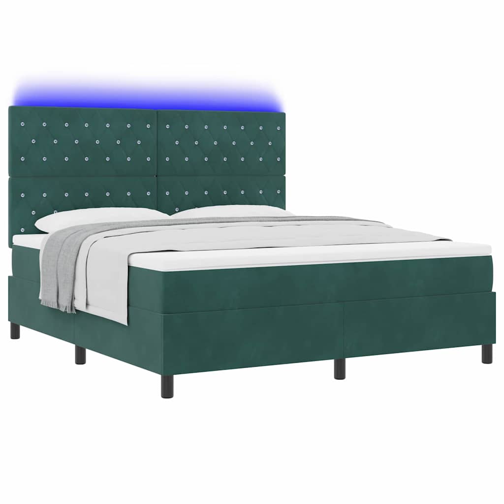 LED Box Spring Krevet Tamnozelena 180 x 200 cm Baršun
