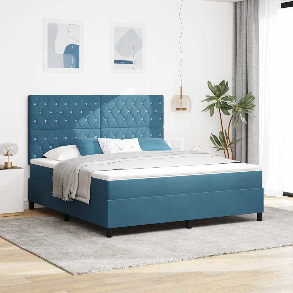 LED Box Spring Krevet Tamno plava 180 x 200 cm Baršun