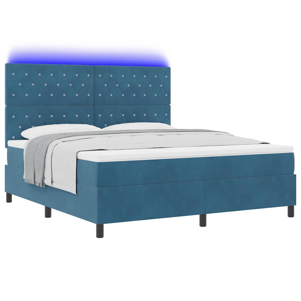 LED Box Spring Krevet Tamno plava 180 x 200 cm Baršun