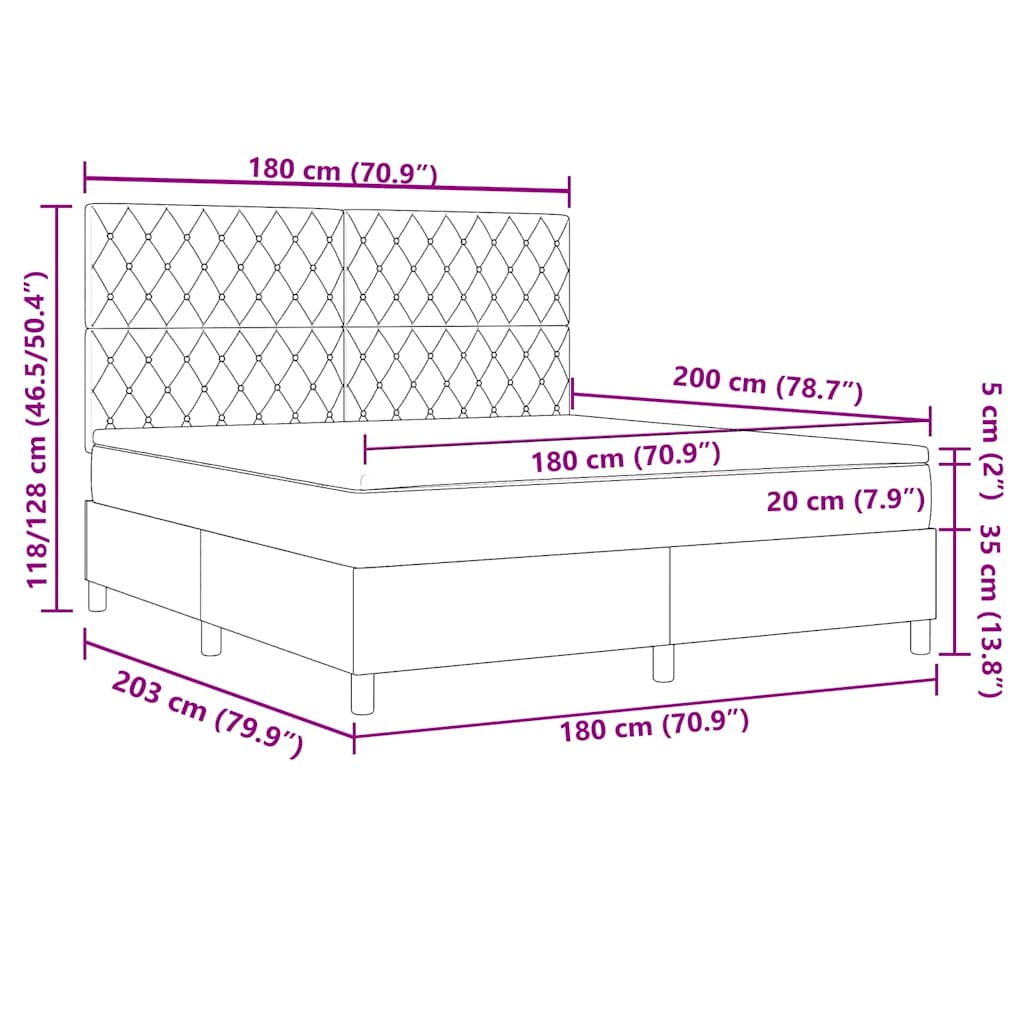 LED Box Spring Krevet Tamno plava 180 x 200 cm Baršun