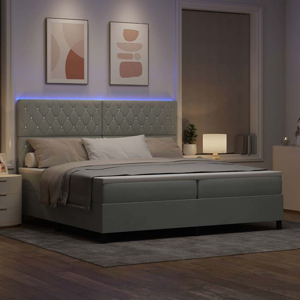 LED Box Spring Krevet Svijetlo siva 200 x 200 cm Baršun