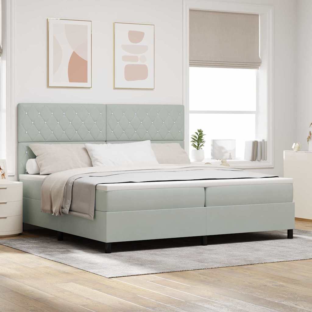 LED Box Spring Krevet Svijetlo siva 200 x 200 cm Baršun