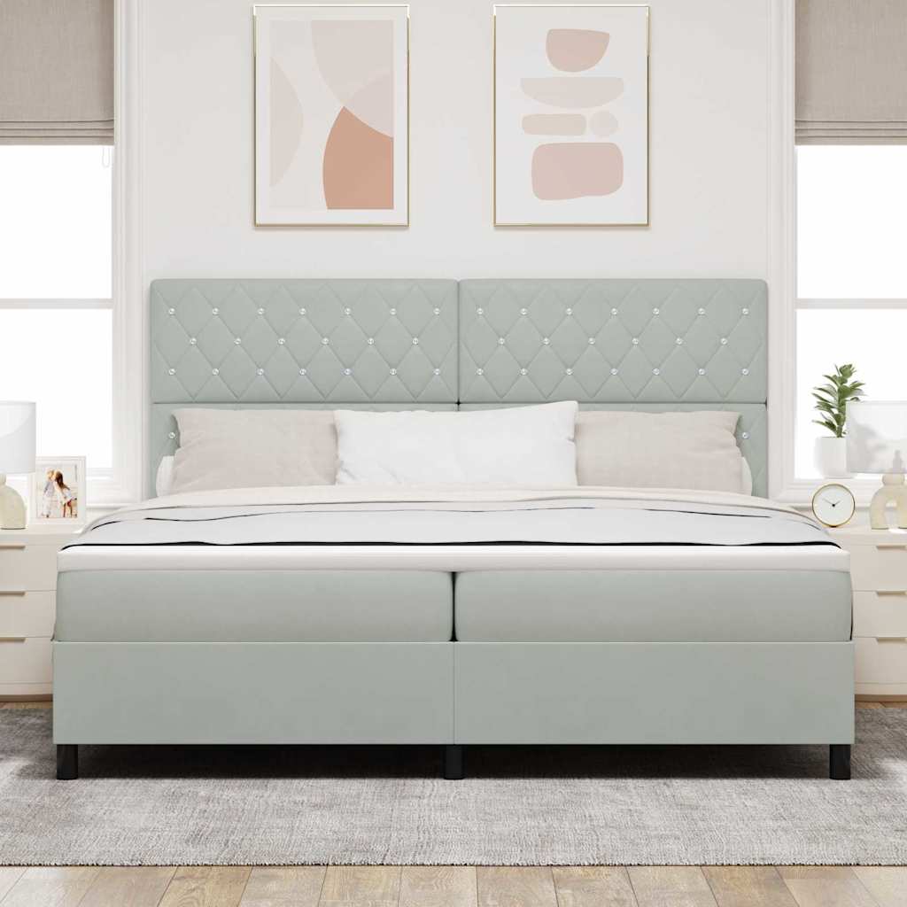 LED Box Spring Krevet Svijetlo siva 200 x 200 cm Baršun