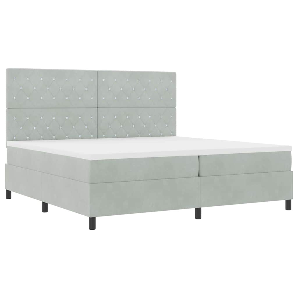 LED Box Spring Krevet Svijetlo siva 200 x 200 cm Baršun