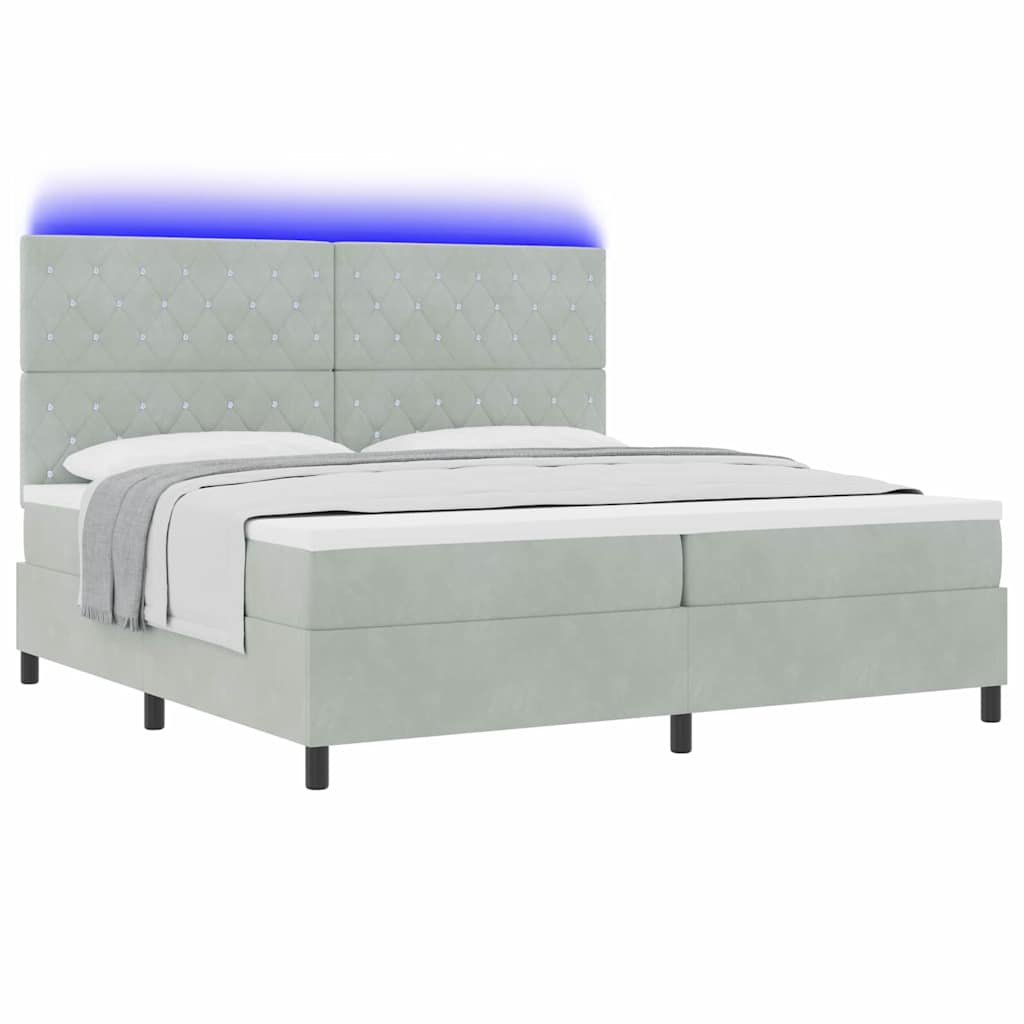 LED Box Spring Krevet Svijetlo siva 200 x 200 cm Baršun