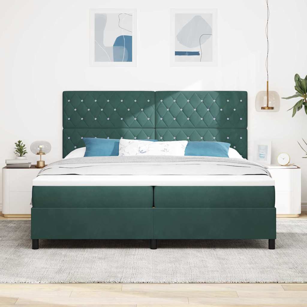 LED Box Spring Krevet Tamnozelena 200 x 200 cm Baršun