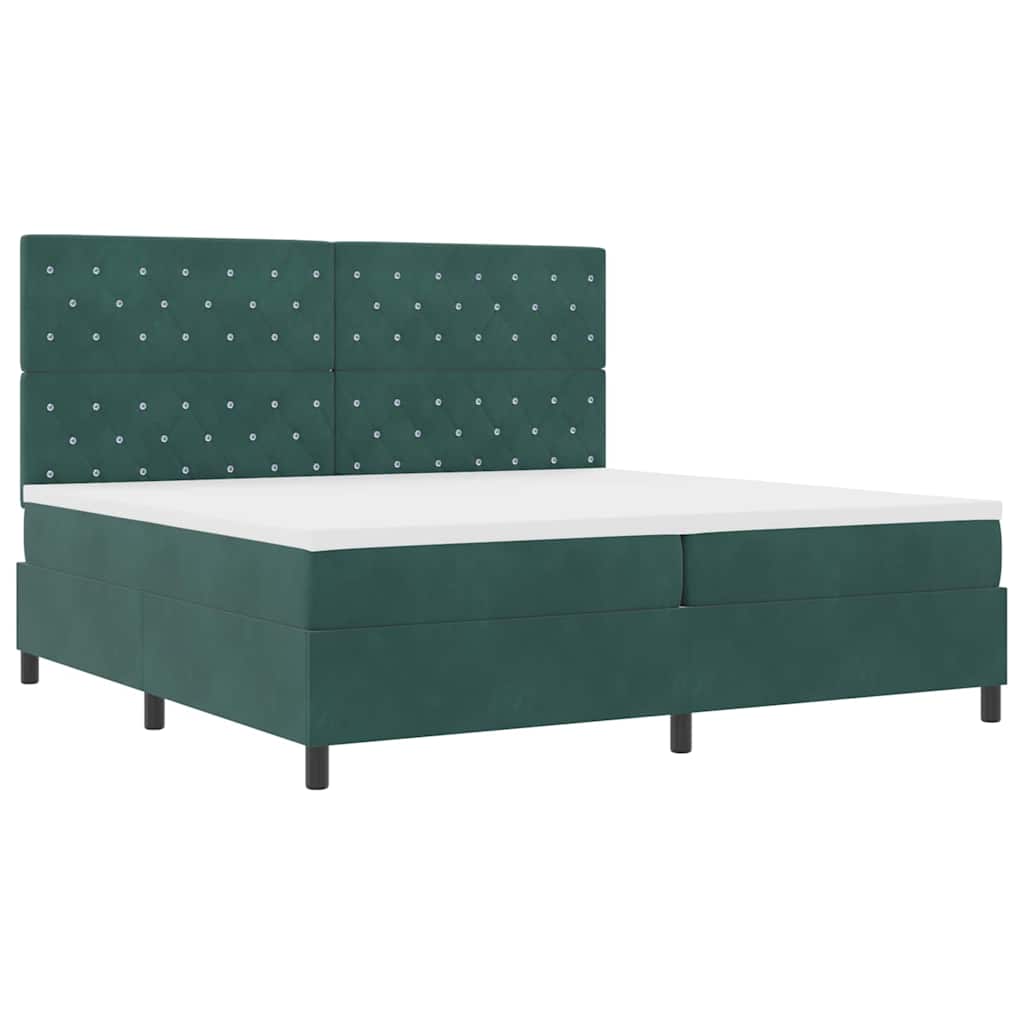 LED Box Spring Krevet Tamnozelena 200 x 200 cm Baršun