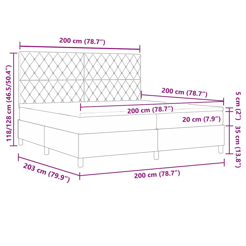 LED Box Spring Krevet Tamnozelena 200 x 200 cm Baršun